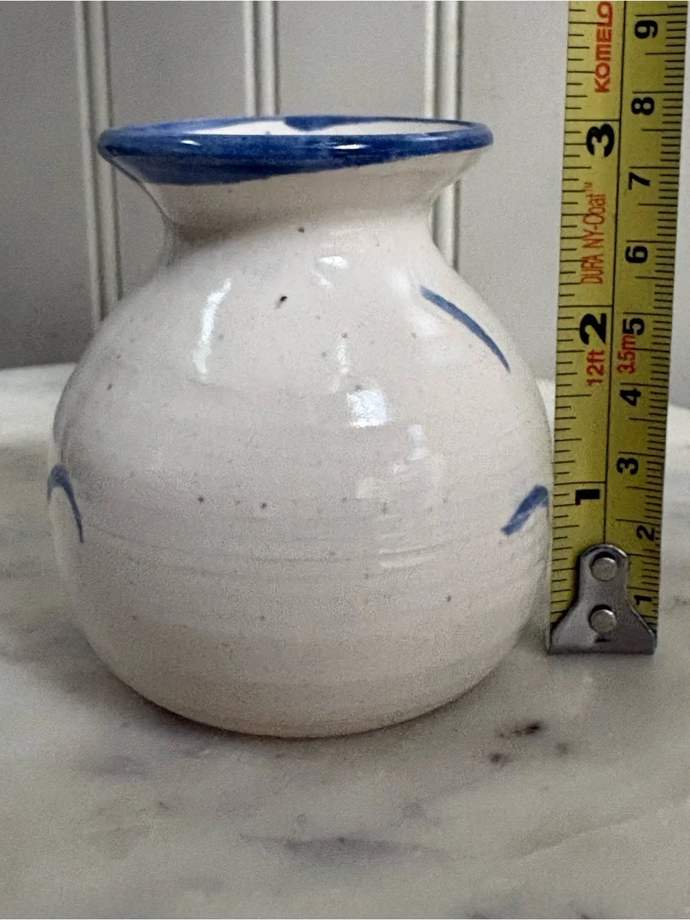 Vintage Nancy Postma Stoneware Studio Pottery Bud Vase White & Blue Handmade VTG